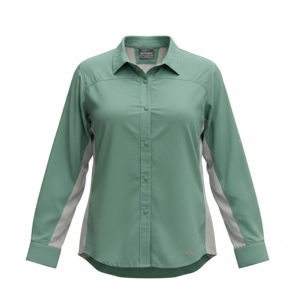 Simms Fishing Bicomp Shirt Womens XXL Sage Green Long Sleeve Snap Button Vent